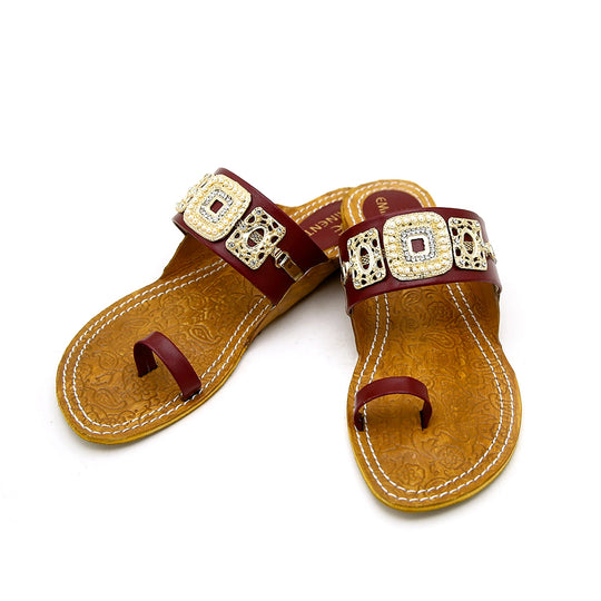 Eminent Women's Leather Kolhapuri - Maroon, Women Slippers, Eminent, Chase Value