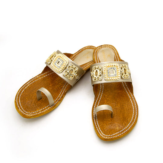 Eminent Women's Leather Kolhapuri - Golden, Women Slippers, Eminent, Chase Value