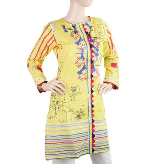 Womens Digital Printed Embroidered Kurti 5057-E - Yellow, Women, Ready Kurtis, Eminent, Chase Value