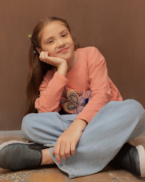 Eminent Girls Full Sleeves T-Shirt - Terracotta, Girls T-Shirts, Eminent, Chase Value