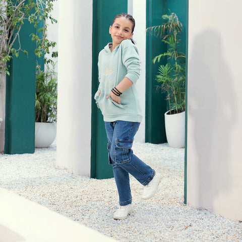 Eminent Girls Full Sleeves Hoodie Jacket - Sea Green, Girls Hoodies & Sweat Shirts, Eminent, Chase Value