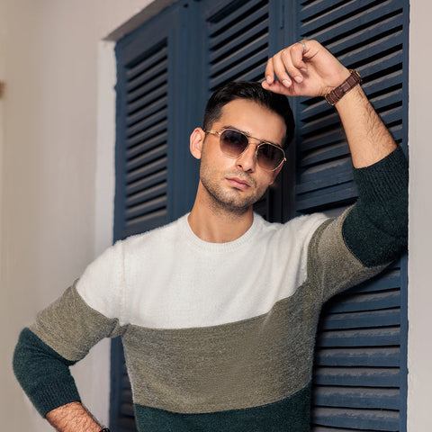 Eminent Men's Full Sleeve Sweaters - White & Green