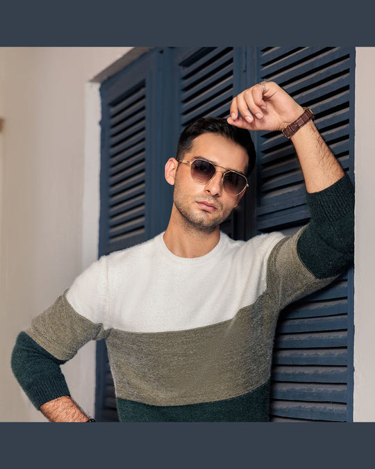 Eminent Men's Full Sleeve Sweaters - White & Green, Men's Sweater & Sweat Shirts, Eminent, Chase Value