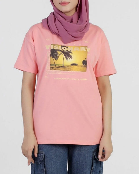 Women's Half Sleeves Printed T-Shirt - Pink