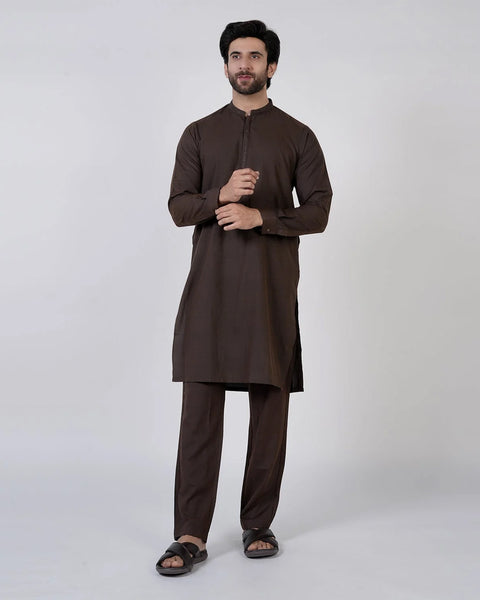 Eminent Men's Embroidered Kurta Pajama Suit - Chocolate