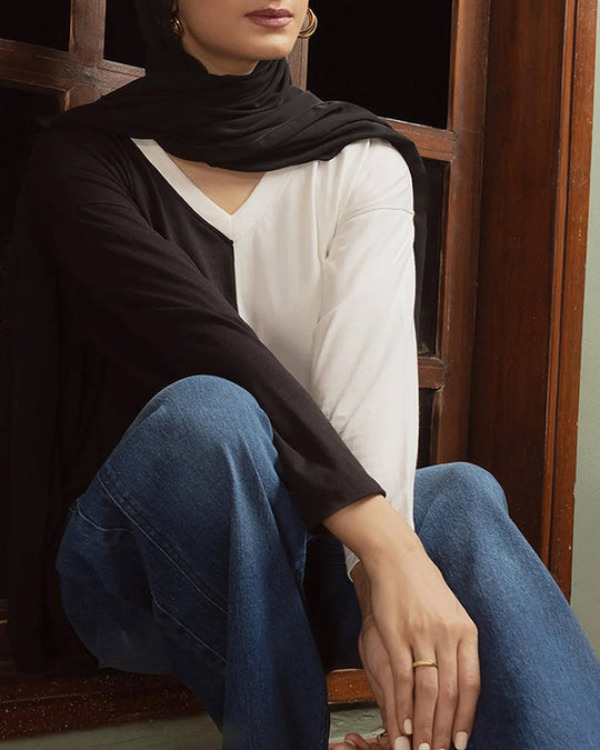 Eminent Women's Full Sleeves T-Shirt - White & Black