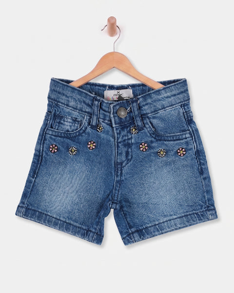 Newborn Girls' Embroidered Denim Shorts