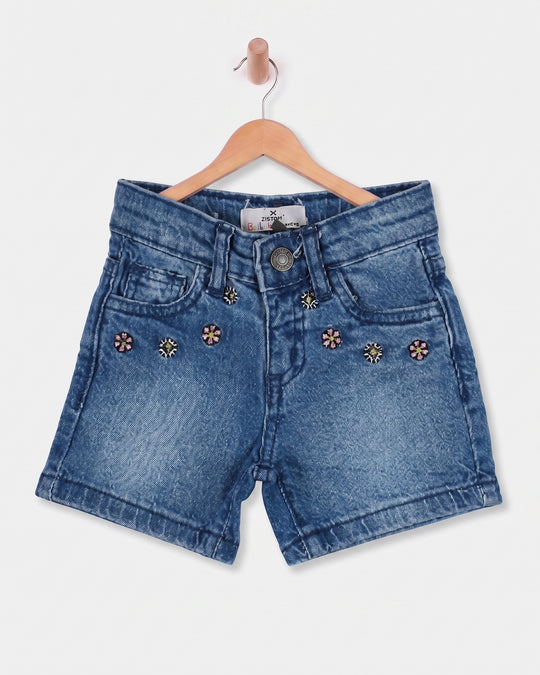 Newborn Girls' Embroidered Denim Shorts