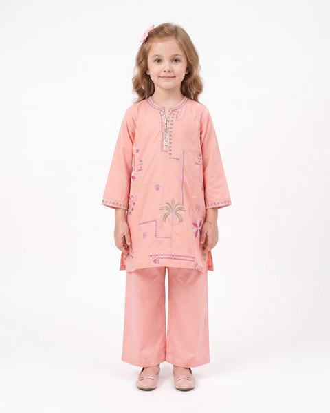 Girls' Essentials Embroidered Dyed 2pc Suit