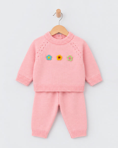 Newborn Girls Floral Applique Sweater Suit