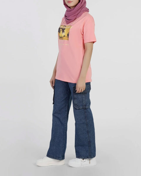 Women's Half Sleeves Printed T-Shirt - Pink