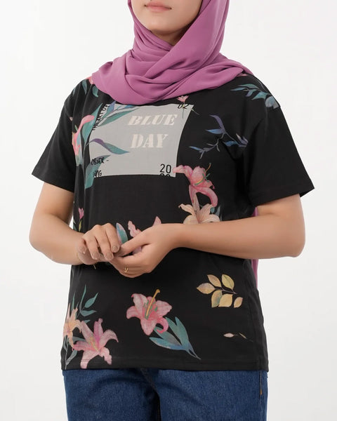 Women's Half Sleeves Printed T-Shirt - Black