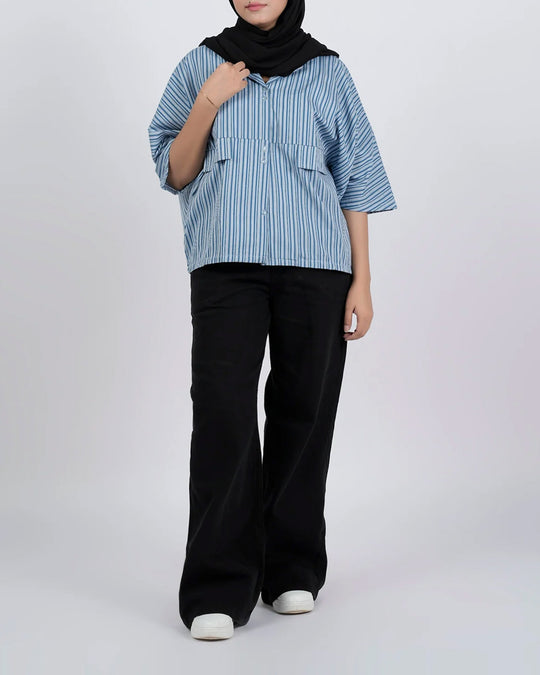 Eminent Women's Half Sleeves Stripe T-Shirt - Blue