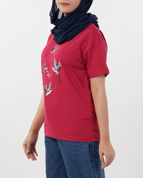 Women's Printed Half Sleeves T-Shirt - Samba Red