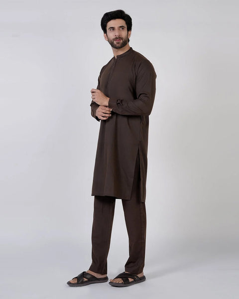 Eminent Men's Embroidered Kurta Pajama Suit - Chocolate
