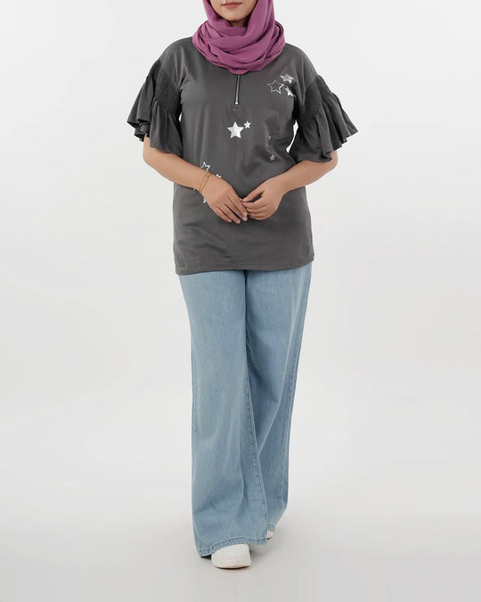 Eminent Women's Half Sleeves Printed T-Shirt - Steel Grey