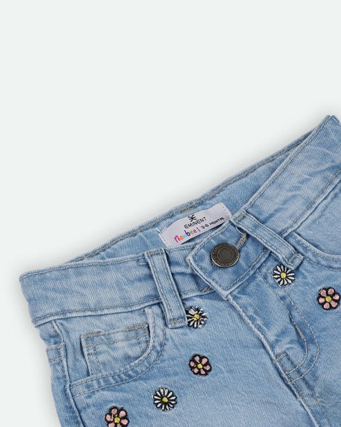 Newborn Girls' Embroidered Denim Shorts