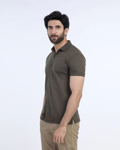 Men's Half Sleeves Polo Front Open Shirt