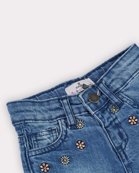 Newborn Girls' Embroidered Denim Shorts