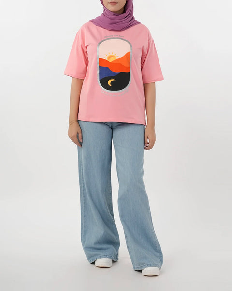 Women's Half Sleeves Printed T-Shirt - Flamingo