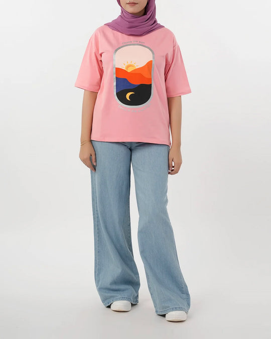 Eminent Women's Half Sleeves Printed T-Shirt - Flamingo