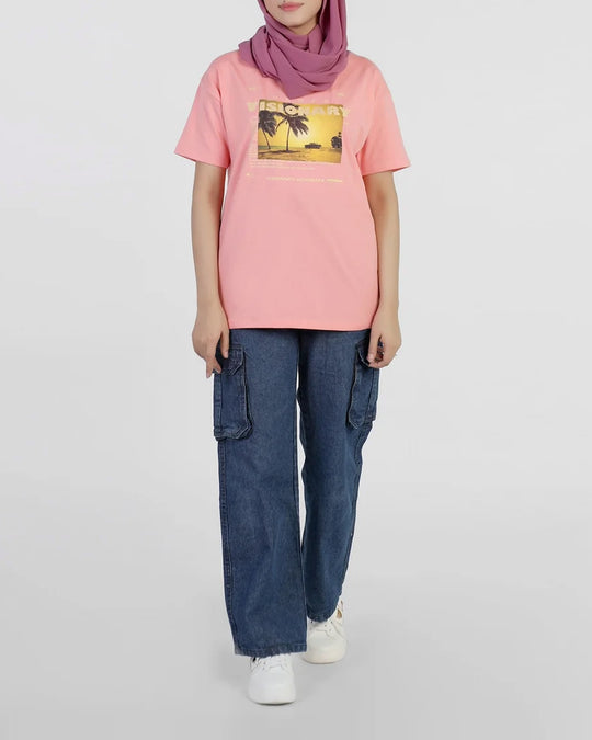 Eminent Women's Half Sleeves Printed T-Shirt - Pink