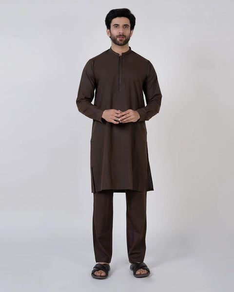 Eminent Men's Embroidered Kurta Pajama Suit - Chocolate
