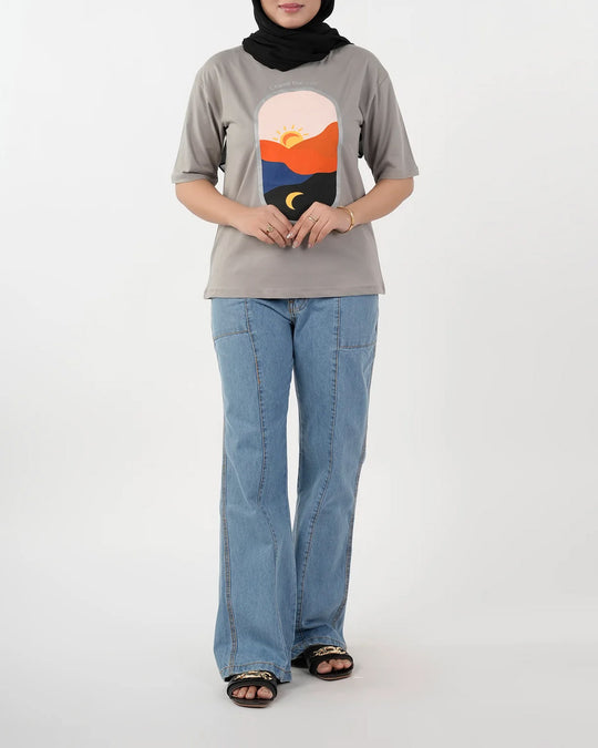 Eminent Women's Half Sleeves Printed T-Shirt - Frost Grey