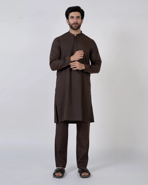 Eminent Men's Embroidered Kurta Pajama Suit - Chocolate