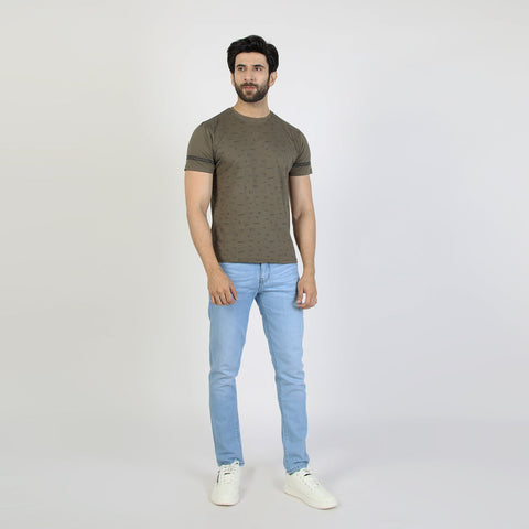 Eminent Men's Round Neck Half Sleeves T-Shirt  - Olive