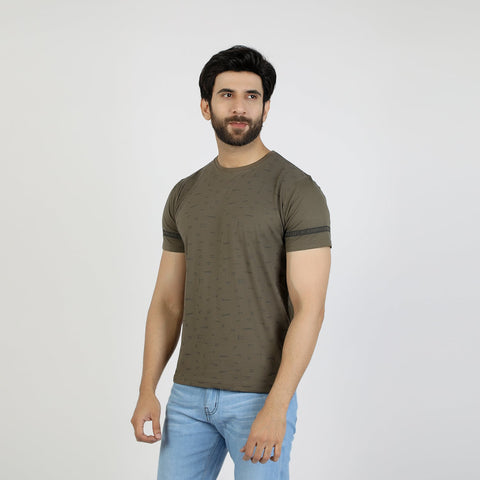 Eminent Men's Round Neck Half Sleeves T-Shirt  - Olive