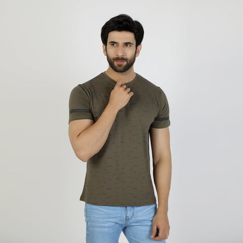 Eminent Men's Round Neck Half Sleeves T-Shirt  - Olive