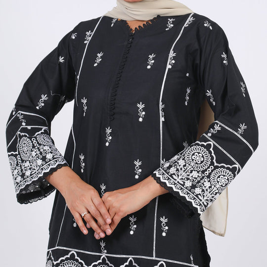 Women’s Stitched 2-Piece Cotton Suit – Black & White, Women Shalwar Suits, Eminent, Chase Value