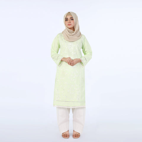 Women's Embroidered Stitched Kurti - Sea Green, Women Ready Kurtis, Eminent, Chase Value