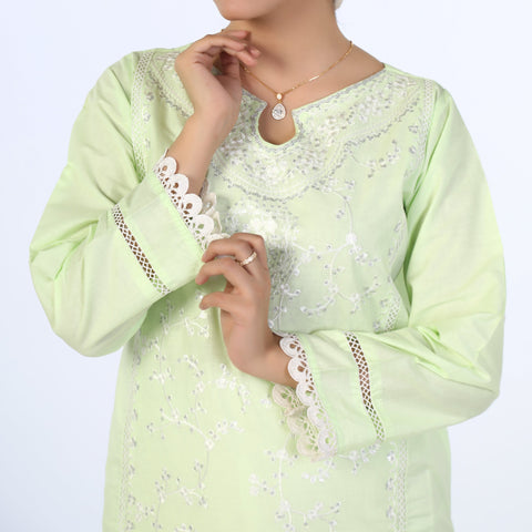 Women's Embroidered Stitched Kurti - Sea Green, Women Ready Kurtis, Eminent, Chase Value