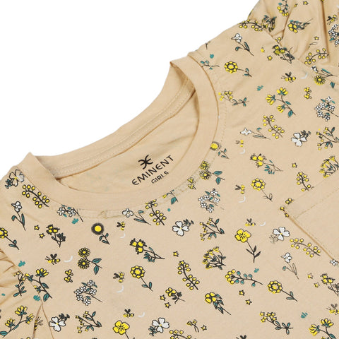 Eminent Girls Half Sleeves T-Shirt - Beige