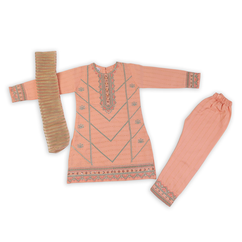 Eminent Girls Embroidered 3Pcs Shalwar Suit - Peach, Girls Shalwar Kameez, Eminent, Chase Value