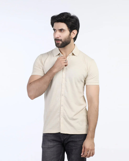 Men's Half Sleeves Polo Front Open Shirt