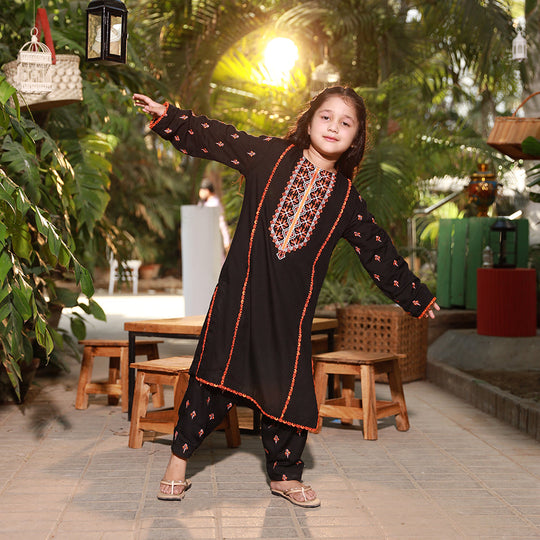 Eminent Girls Embroidered Shalwar Suit - Black, Girls Shalwar Kameez, Eminent, Chase Value