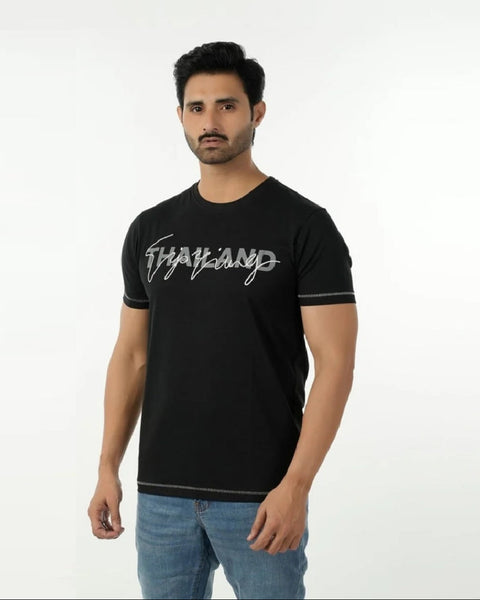 Eminent Men's Round Neck Half Sleeves Printed T-Shirt - Black