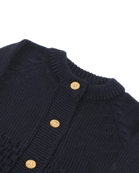 Newborn Girls' Full Sleeves Romper - Navy Blue
