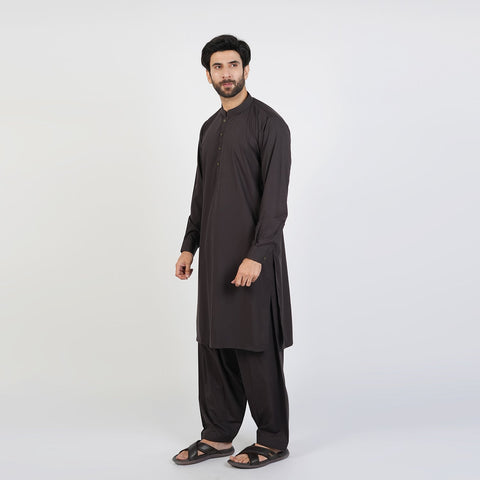 Eminent Men's Trim Fit Plain Shalwar Suits - Black Frost