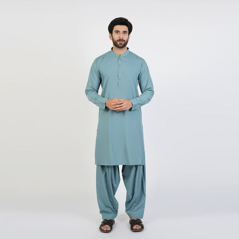 Eminent Men's Trim Fit Plain Shalwar Suits - Mist Blue