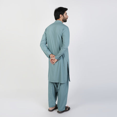 Eminent Men's Trim Fit Plain Shalwar Suits - Mist Blue