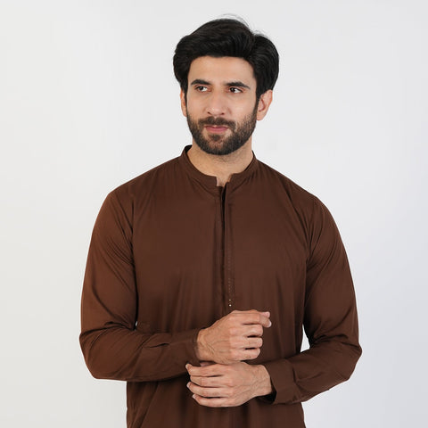 Eminent Men's Kurta Pajama Fancy Suit - Dark Brown