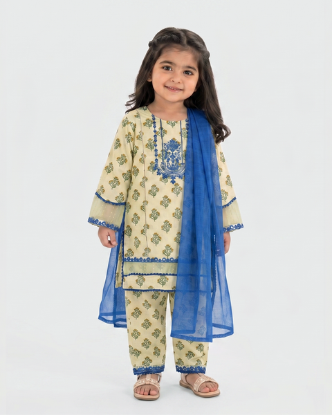 Girls' Essential Embroidered Dyed 3 Pc Suit
