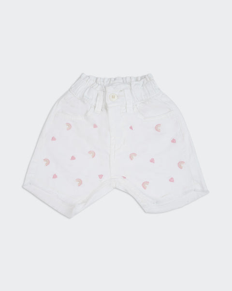 Newborn Girls Embroidered Twill Shorts