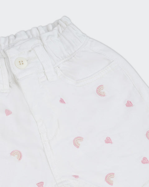 Newborn Girls Embroidered Twill Shorts
