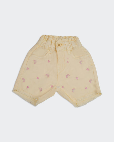 Newborn Girls Embroidered Twill Shorts