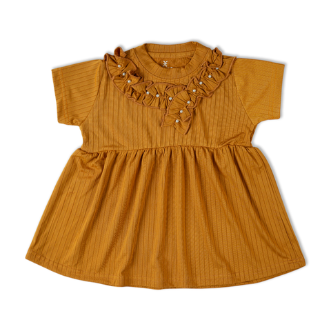 Eminent Girls Half Sleeves Frock - Mustard